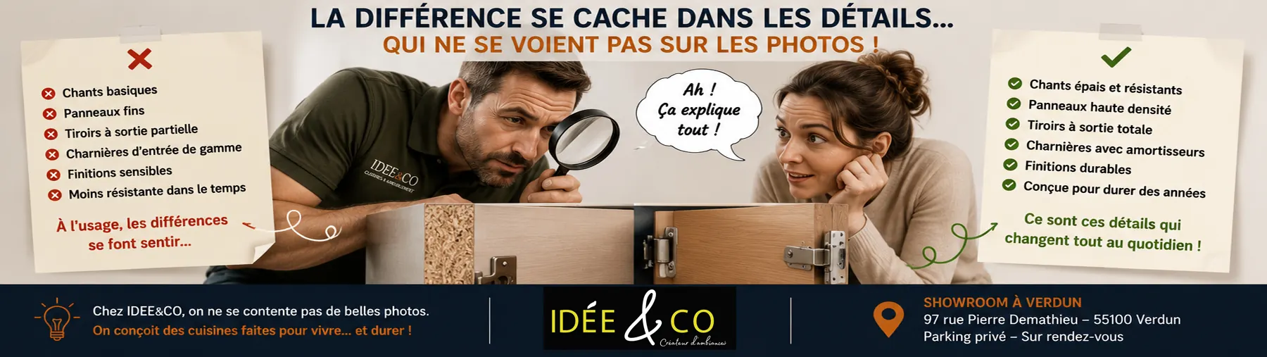 Comparaison humoristique des détails cachés dans deux cuisines vendues au même prix