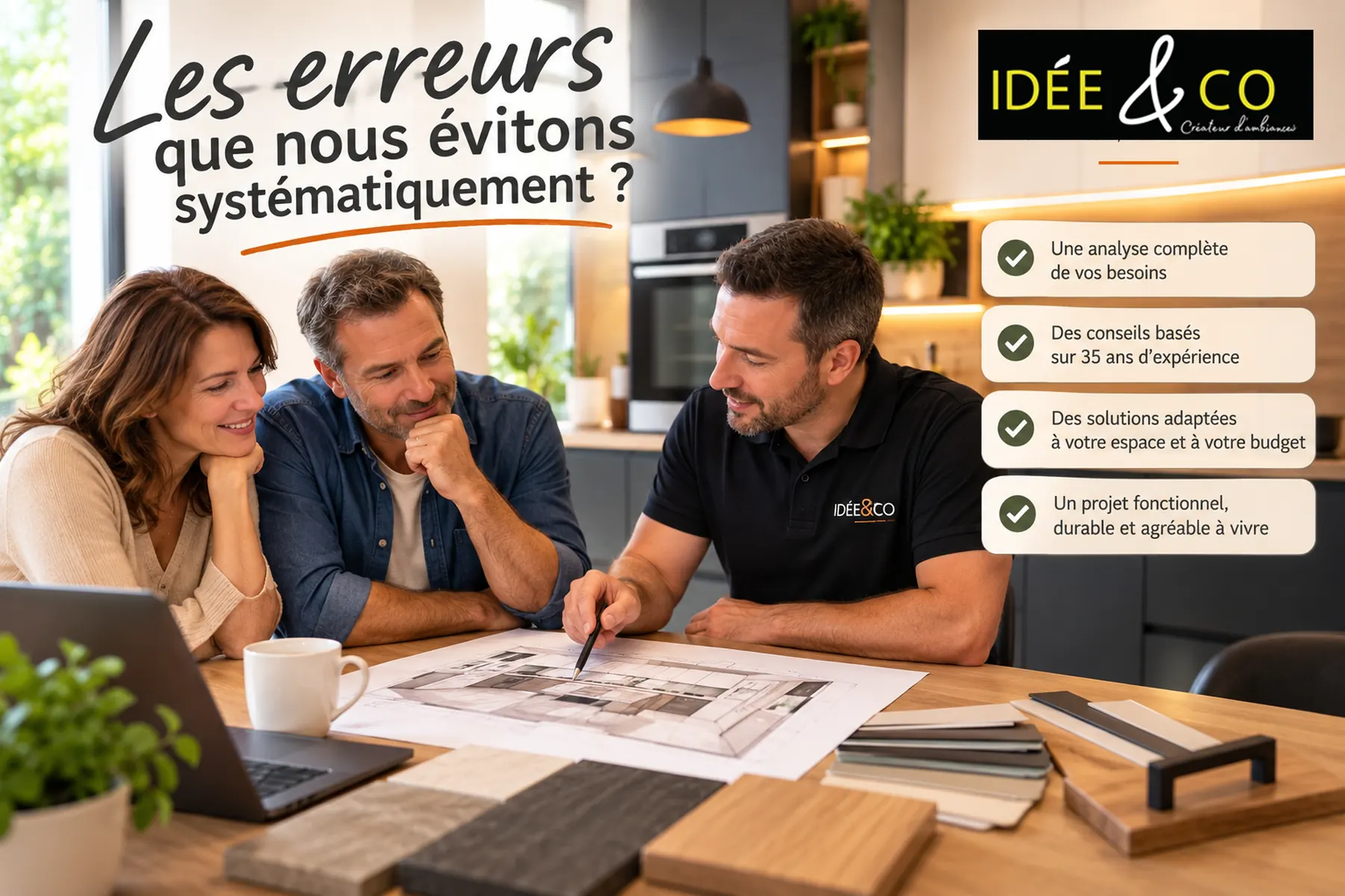 Cuisine bien conçue dans laquelle circulation, rangements et zones de travail ont été anticipés