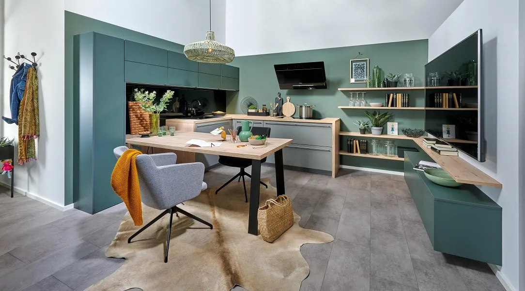 Cuisine sur-mesure bleu bondi et cuivre