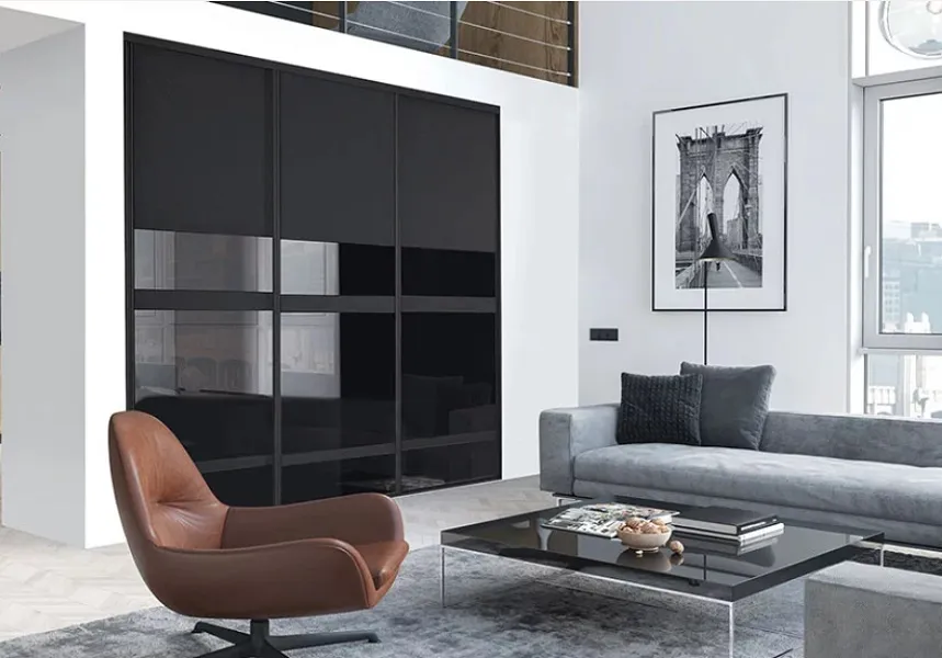 Portes coulissantes design verre noir brillant et mat