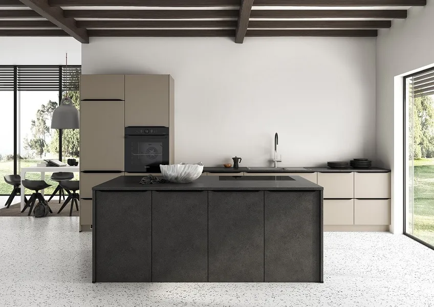 Cuisine épurée mastic et béton avec plan Dekton