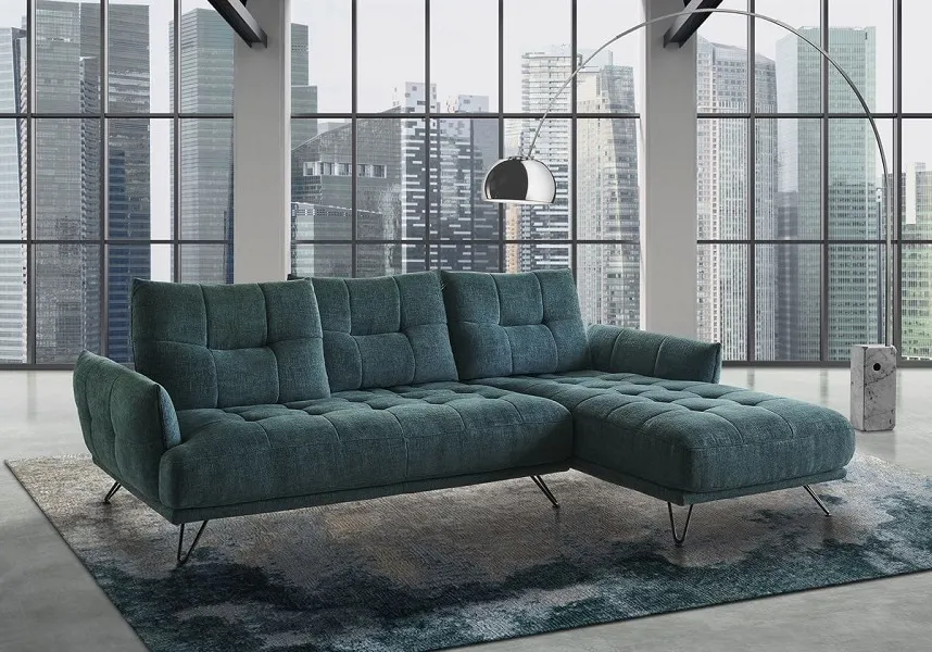 Canapé design bleu_vert avec chaise longue et dossiers avance-recule (disponible dans d'autres configurations, autres tissus et cuirs)
