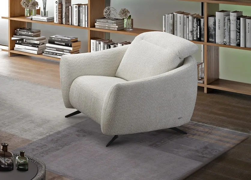 Fauteuil bouclettes blanc ultra confortable avec têtière réglable (disponible en relaxation électrique, dans d'autres tissus et cuirs)