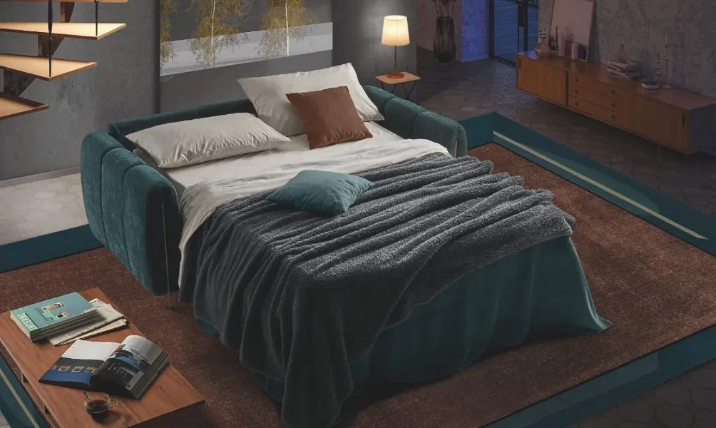 Un vrai matelas de 120, 140 ou 160cm, de 17 ou 20cm d'épaisseur, canapé rapido avec une ouverture en un seul geste