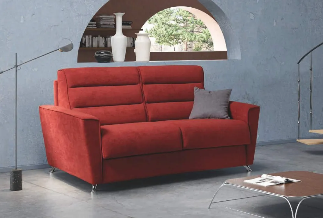 Ce canapé convertible rouge s’intègrera parfaitement dans votre salon, idéal pour vous ou vos amis (plusieurs dimensions, tissus et cuirs)