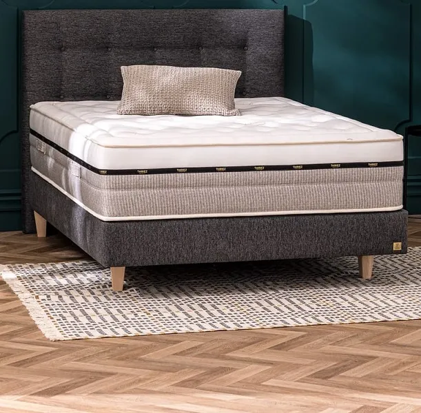 Sommier tapissier Épaisseur 20cm tissu Noir diamant, lattes passives, plus de 20 tissus disponibles.