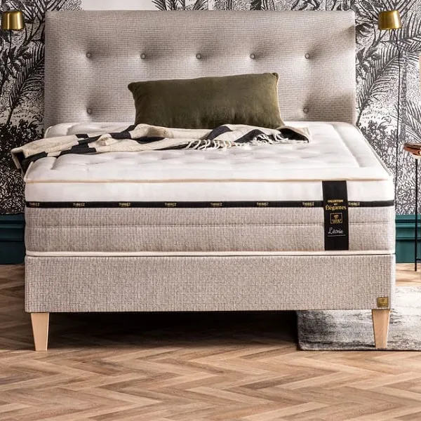 Sommier tapissier Épaisseur 20cm tissu Beige, lattes passives, plus de 20 tissus disponibles.