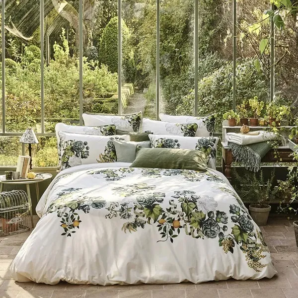 Housse de couette et taies d'oreillers Giardino Naturel de Garnier Thiebaut, percale 100% coton - 80 fils/cm²