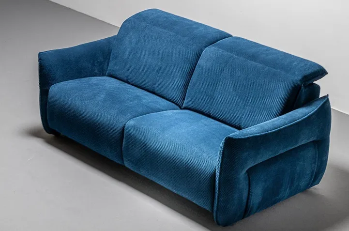 Canapé 3 places 2 fauteuils relaxation électriques, tissu Moby bleu (existe en d'autres configurations, en fixe, autres tissu et cuirs)