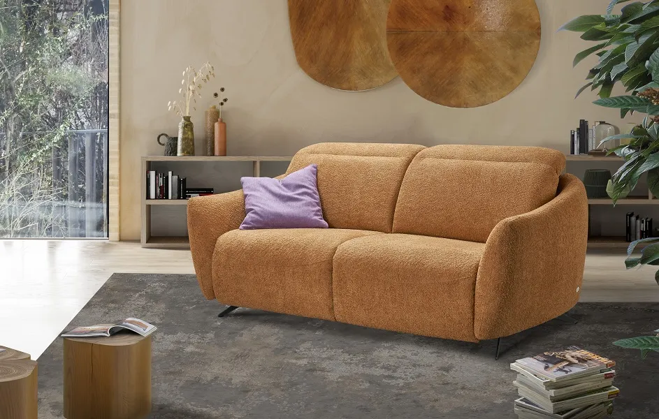 Canapé 2, 3 ou 3 places maxi, en tissu bouclettes, têtières réglables (dispo. en relax, convertible, chaise longue, divers tissus/couleurs)